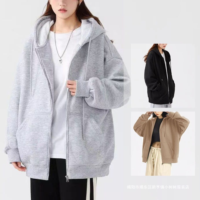 Lazy-style hoodie jacket, new autumn and winter zip-up cardigan, versatile, popular online style, loose plus size trench coat for women.