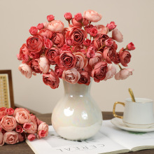 跨境热销6支扎束小茶花 婚庆礼堂家居装饰摆件摄影道具新娘手捧花