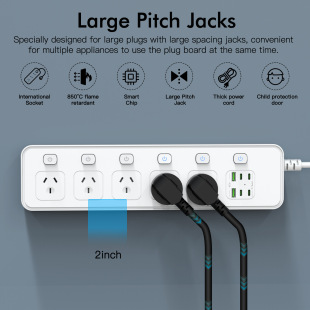 Australian Standard Special Hole Extension Cable Plug-in 5-bit Jack Independent Switch Controls 4C2U Multi-port USB Charging Cross-border