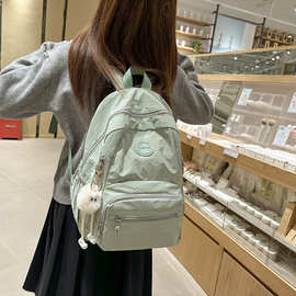 大学生书包女轻便双肩包简约纯色背包初高中生旅游超轻女春游背包