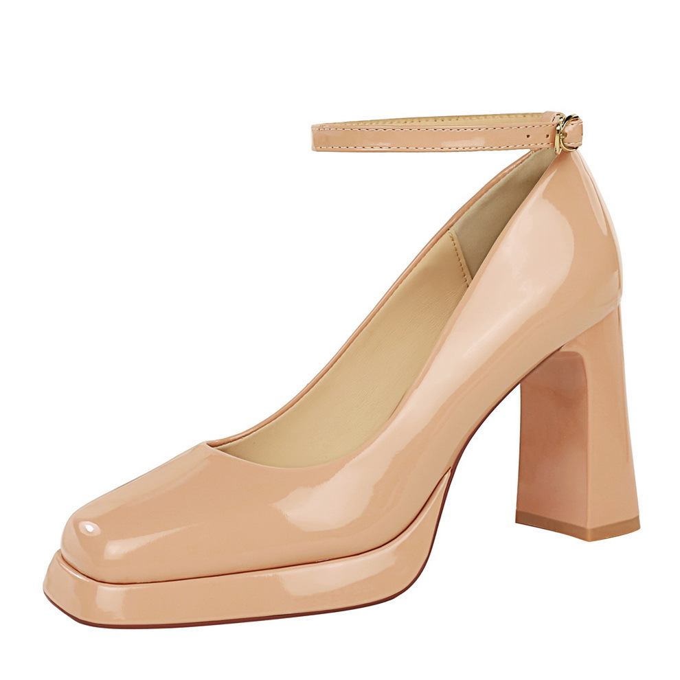9981-K103 European And American Style Simple Chunky Ultra-high Heel Waterproof Platform Patent Leather Square Toe Strap_vogvips.com