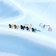 New European and American Style Butterfly 7-Word Bar Nose Studs & Nose Rings | Piercing Accessories | Stainless Steel Cartoon Mini Ear Pins