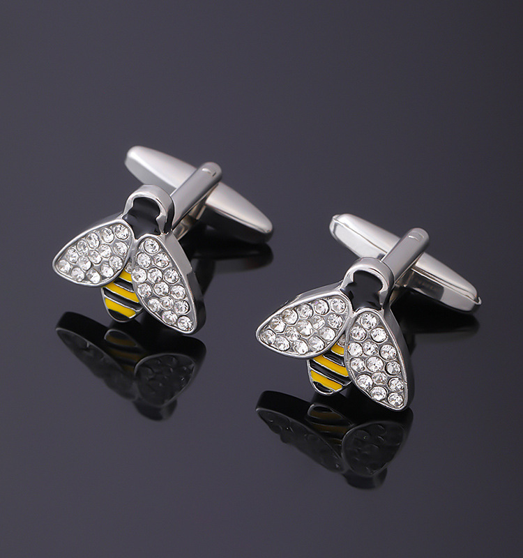 Manschettenknöpfe mit Biene und Strasssteinen, Manschettenknöpfe in Tierform, Manschettenknöpfe für Herren, französische Hemdmanschettennägel, Manschettenknöpfe vor Ort_voghion.com