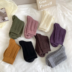 Autumn/Winter Crochet Cashmere Socks, Fashionable and Versatile Shark Pants Solid Color Japanese Ins Trendy Pile Socks for Women Mid-Calf