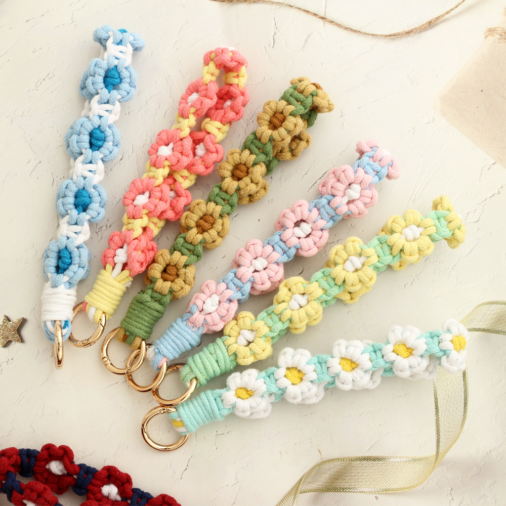 30g Weight Bag Pendant, Keychain Classification 1 Piece Quantity Daily Occasion Cotton Material Flower Pattern Knitting Design Cute Style 1 Piece Cute Flower Cotton Knitting Bag Pendant Keychain 4