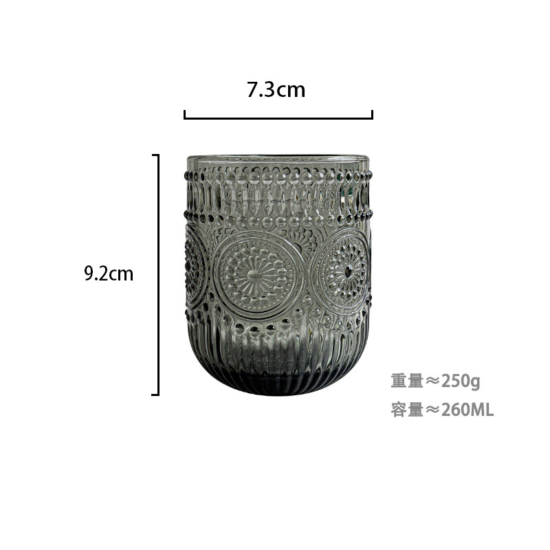 Fábrica al por mayor tazas de agua europeas tazas de vidrio de colores tazas de enjuague bucal de hotel tazas de jugo en relieve tazas de leche domésticas gruesas