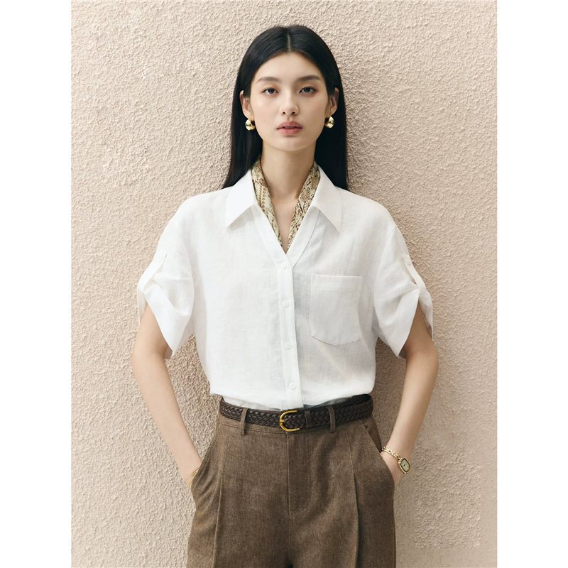 Yiliya Linen V-Neck Shirt, Exquisite Commuter Shirt for Women, 2026 Summer New Product 1H4920051Q