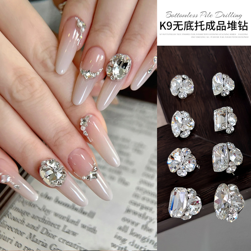 Sparkling K9 Baseless Nail Art Rhinestones, High-End Translucent White Square Pigeon Egg-Shaped Ice Sugar Rhinestone Balls for Nail Art