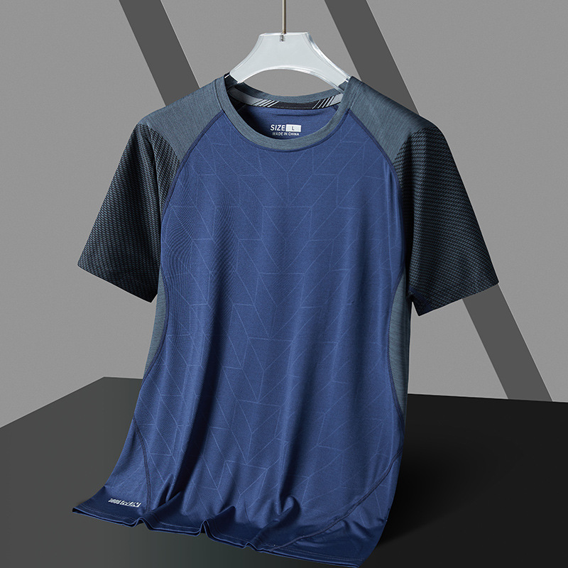 Verano casual Camiseta de manga corta de seda de hielo ropa de secado rápido transpirable para hombres deportes camiseta de entrenamiento físico cuello redondo media manga moda