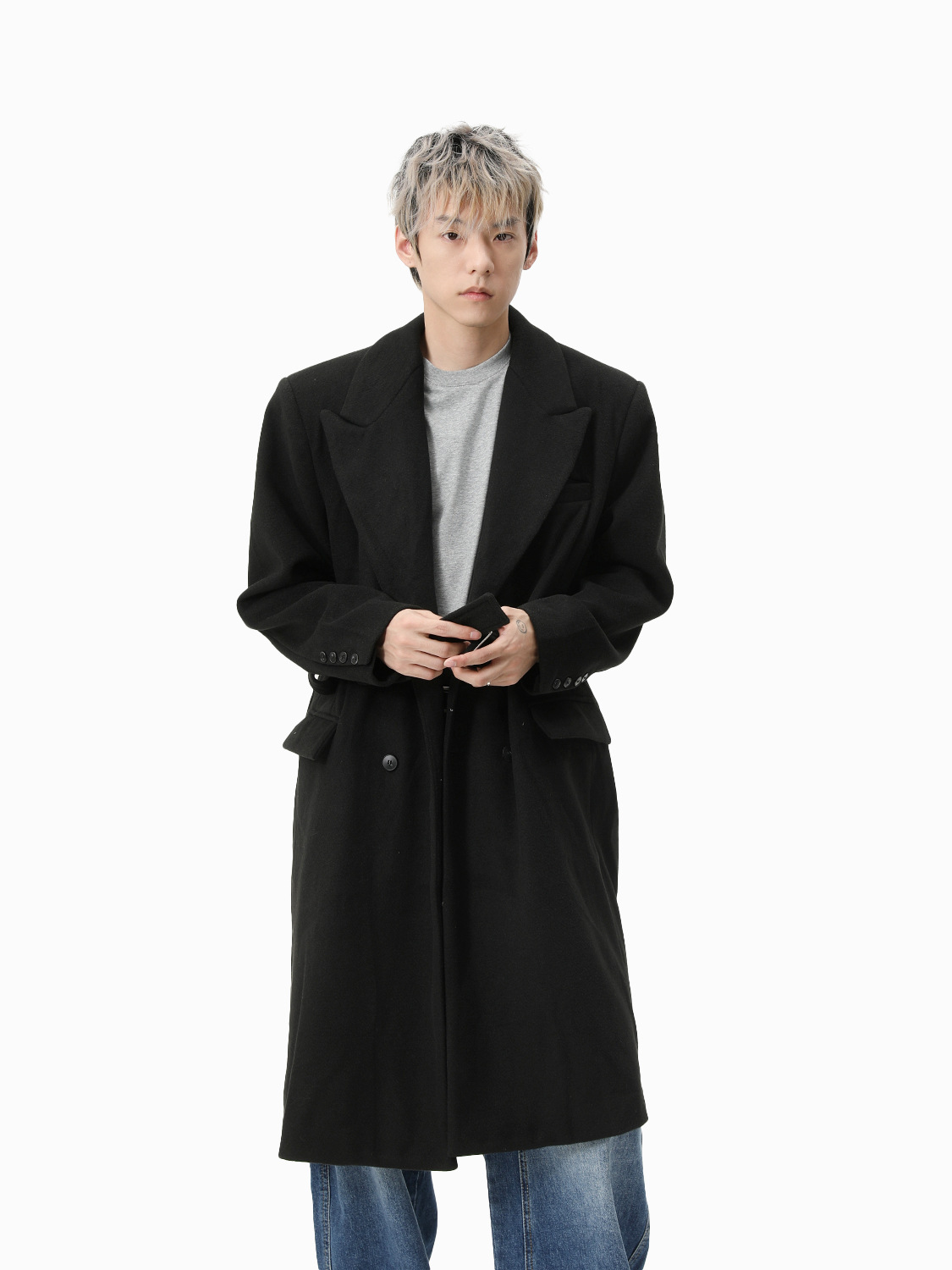 MTLCLOTHES Hombres| Abrigo de lana de estilo medio y largo con solapa inglesa no desmontable.