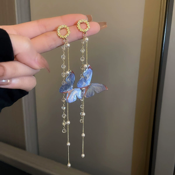 9# Silver Needle-Blue Butterfly Tassel.