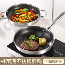 跨境不锈钢蜂窝煎锅不粘锅全面屏煎蛋锅煎牛排锅具平底锅煎盘