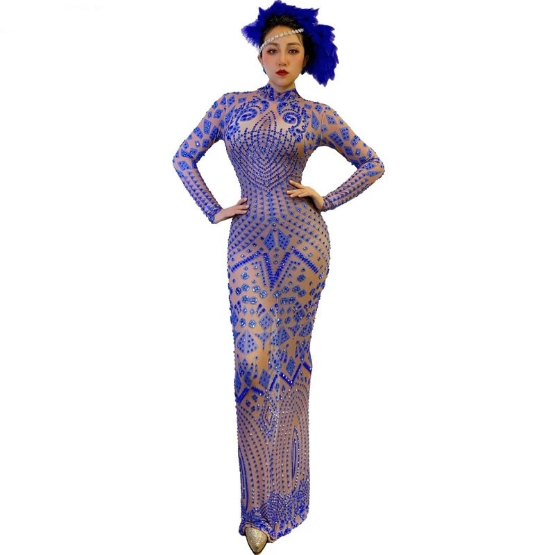 Elegant sexy blue retro fashionable evening dress