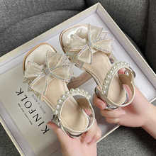 女童凉鞋2025儿童公主宝宝蝴蝶结沙滩黑色中大童高跟鞋子小公主