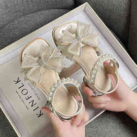 女童凉鞋2025儿童公主宝宝蝴蝶结沙滩黑色中大童高跟鞋子小公主
