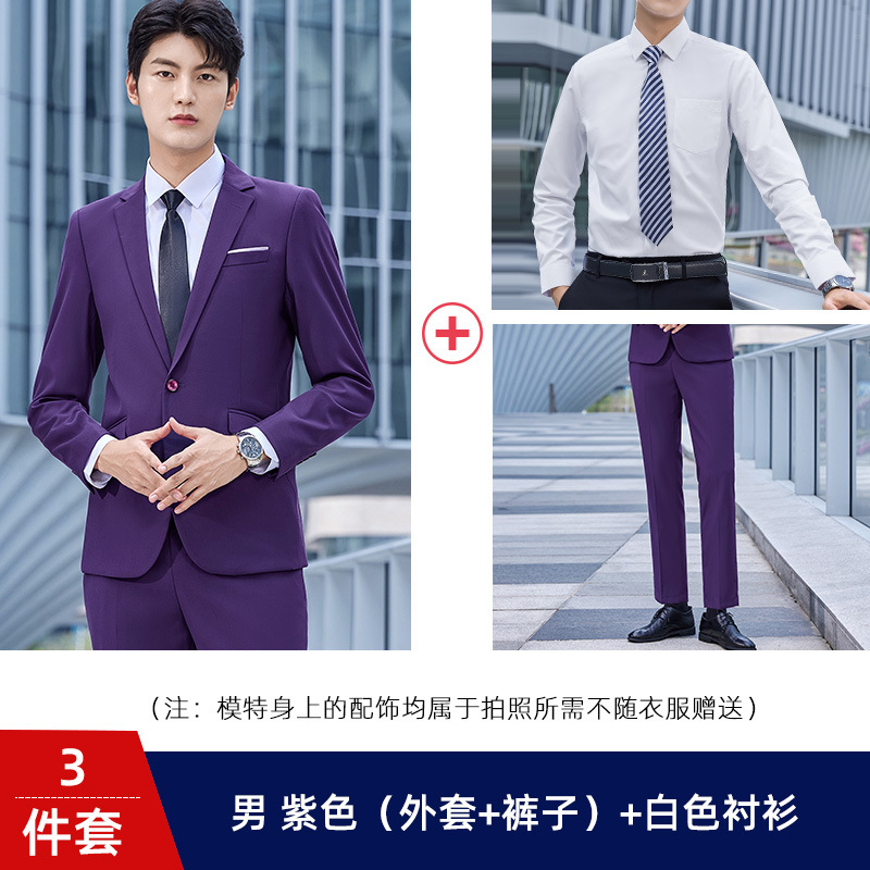 Men's purple (coat + pants) + white shirt