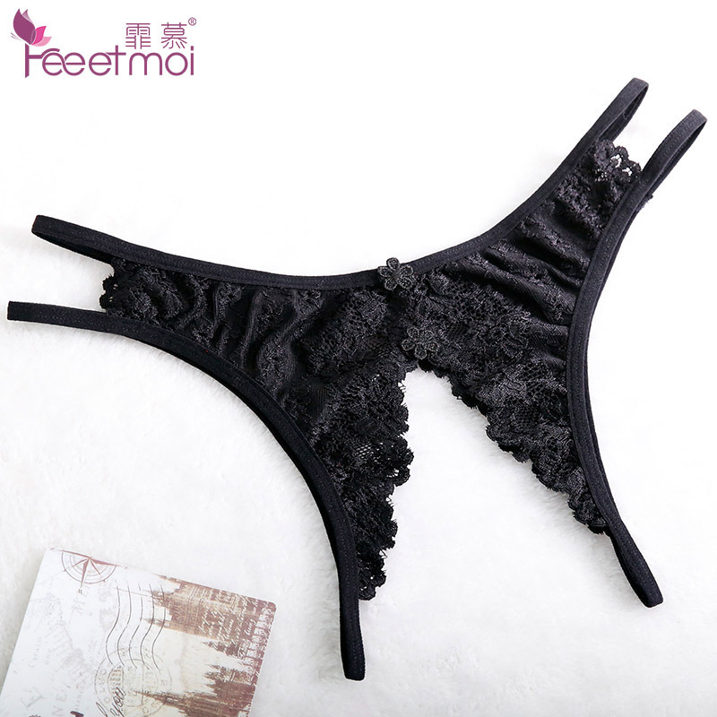 Fei Mu comercio exterior ropa interior sexy de mujer europea y americana perspectiva sexy encaje transparente entrepierna abierta ropa interior de mujer 7132