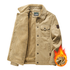 冬の男性は子羊のベルベットの工装綿服のコートにベルベットの大きいサイズのゆるい保温厚いジャケットの綿服の男を襟に入れた