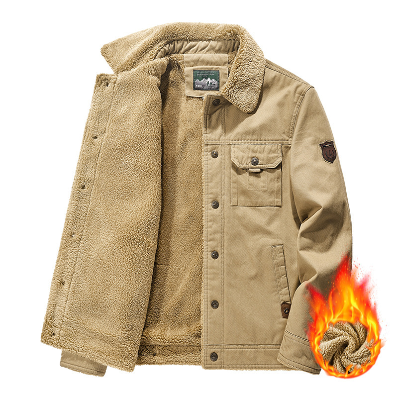 Winter Men's Lapel Lambskin Crock Cotton Coat Coat fleece-lined plus size Loose Warm Thickened Jacket Men's Cotton Coat