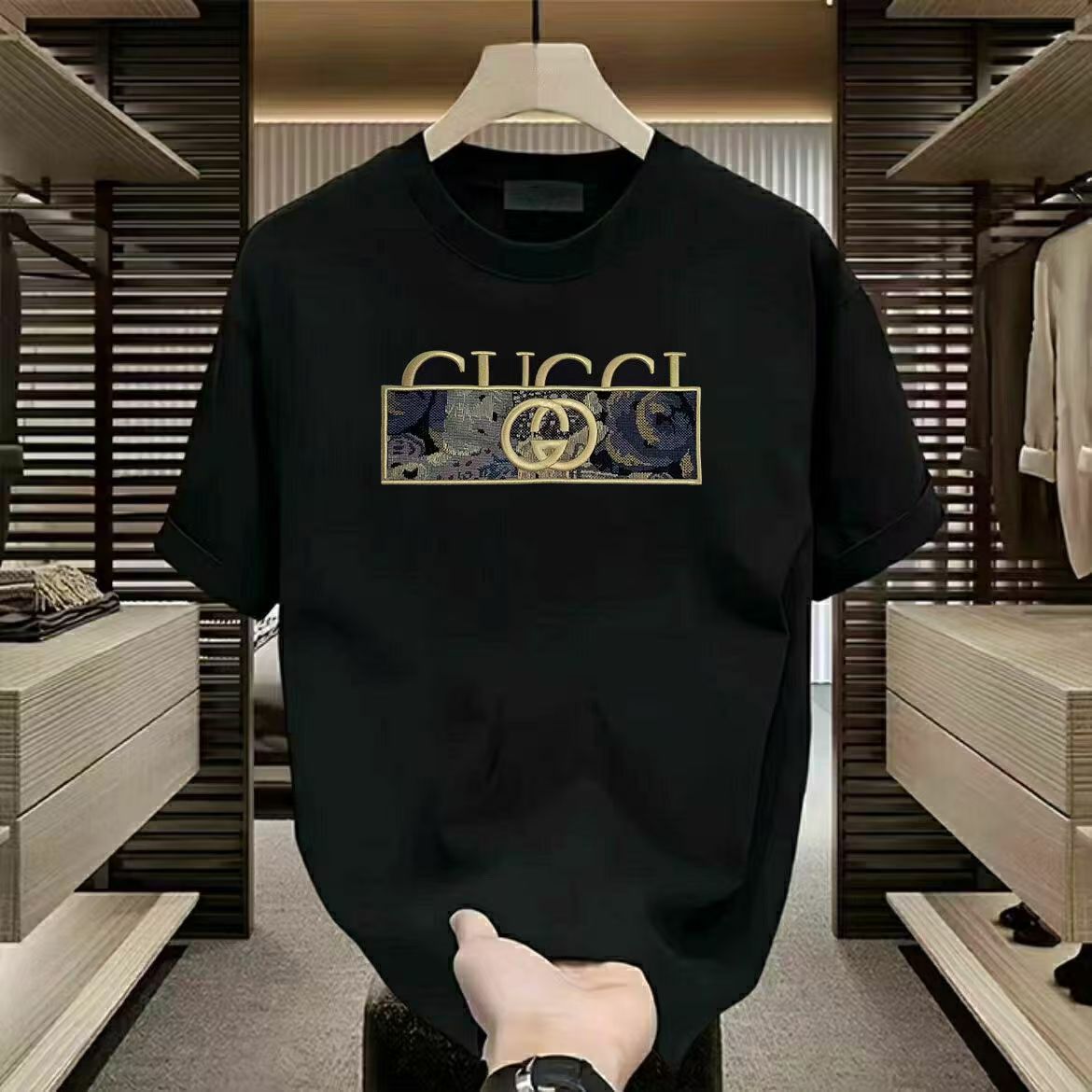 2025夏の対外貿易の新型の重いポンドの純綿の半袖のtシャツの男性の丸首のプリントの潮流のゆったりしている百合の上着