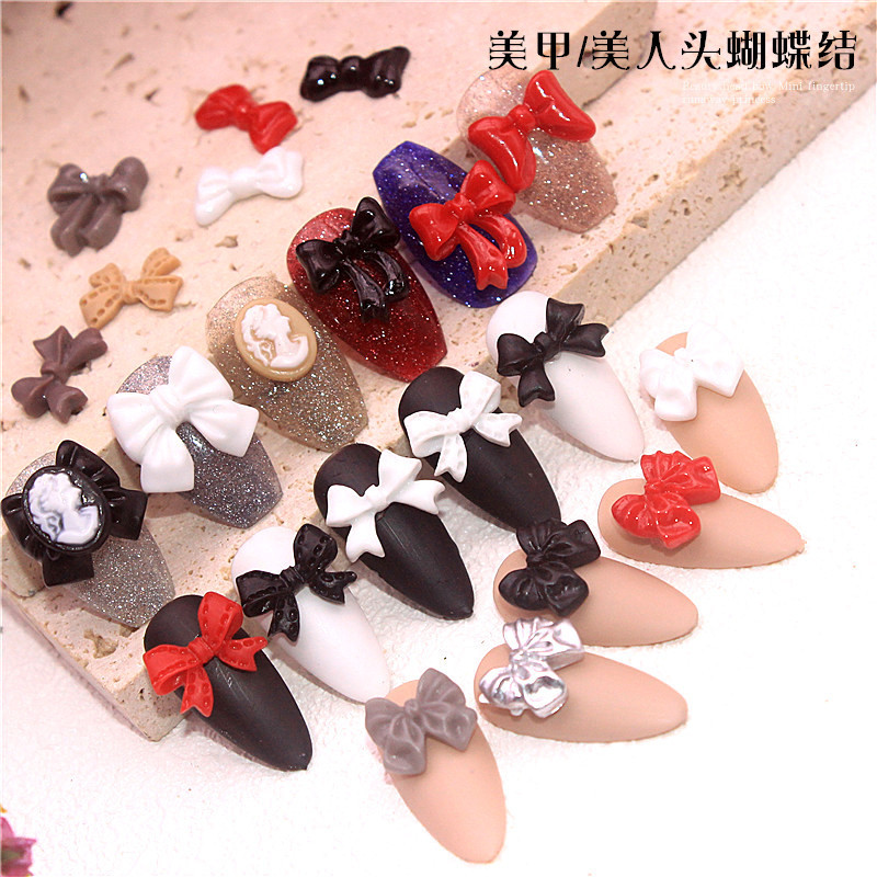 Online celebrity nail accessories beauty head ribbon bow European and American style nail decoration mix and match three-dimensional butterfly black white red