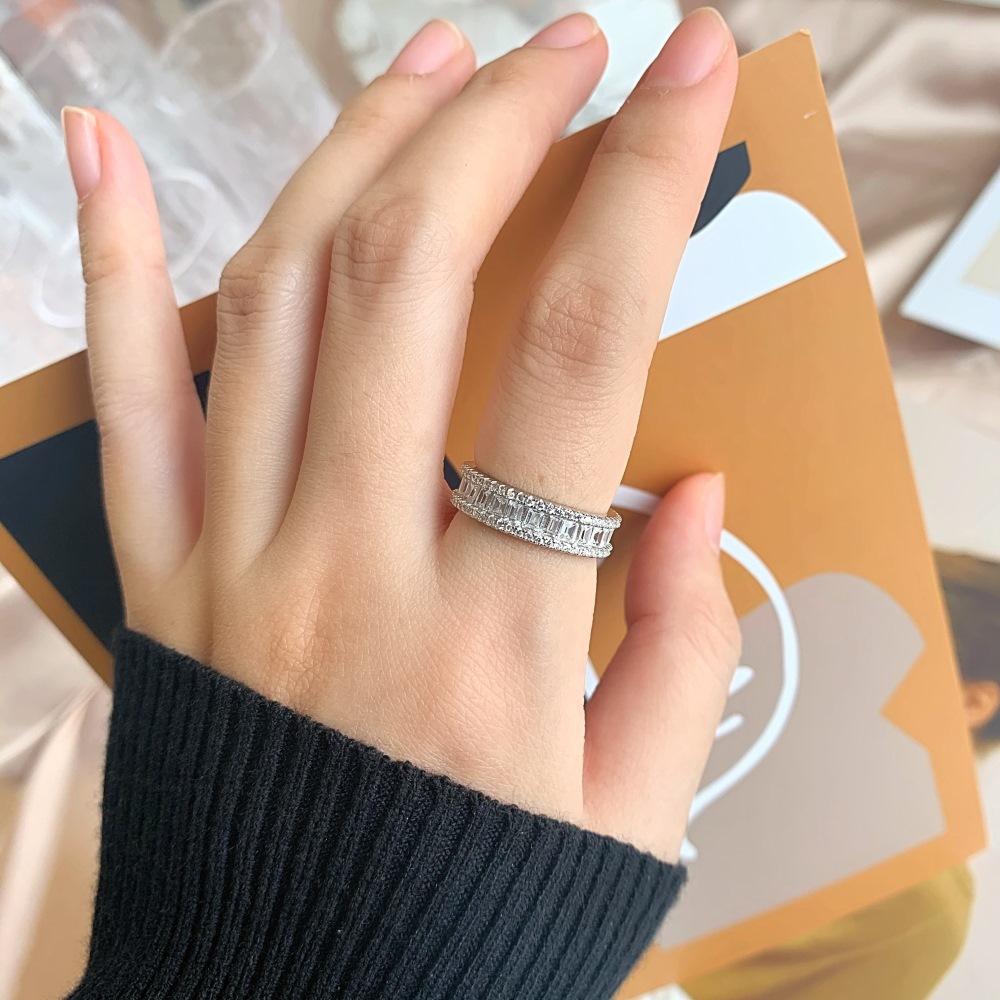 10g Weight Zircon Inlay Material Rings Classification 925 Sterling Silver Zircon Geometric Rhombus Rings