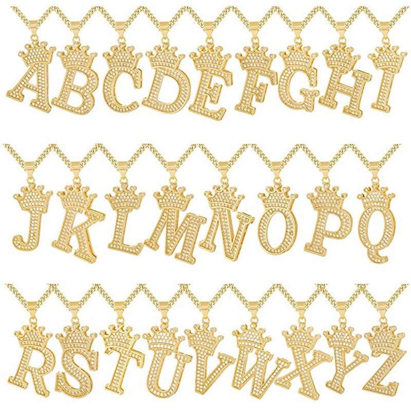 Halskette Mit 26 Buchstaben Und Diamantkrone Für Damen Und Herren_voghion.com