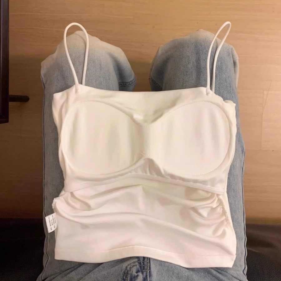 Versión coreana de puro deseo de un solo hombro de algodón honda hermosa espalda chaleco de una pieza con almohadilla para el pecho top de tubo sin mangas de fondo corto