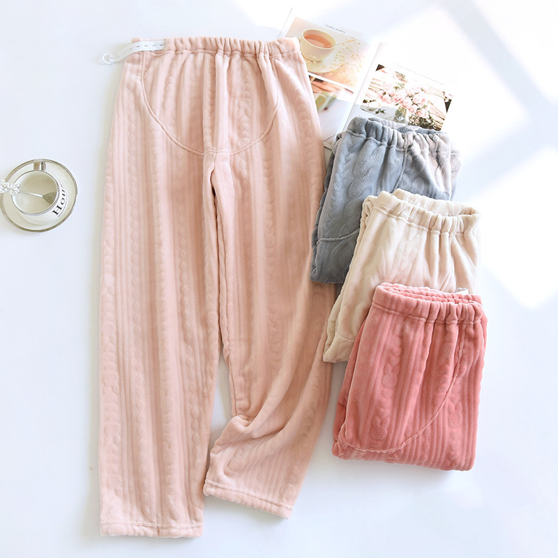 A variety of pregnant women's belly pants flannel pajamas autumn and winter simple warm women's loose confinement adjustable pants A variety of pregnant women's belly pants flannel pajamas autumn and winter simple warm women's loose confinement adjustable pants