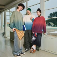 美式潮牌渐变色卫衣男复古圆领打底衫男士上衣高街潮流情侣装外套