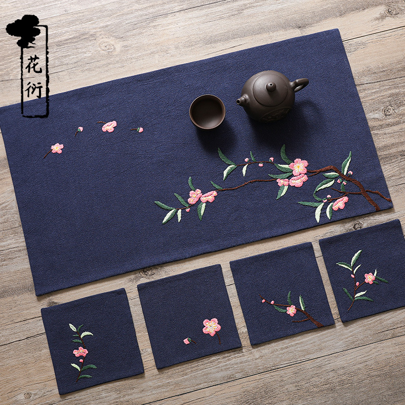 DIY bordado hecho a mano paquete de material conjunto de tela estera de té montaña chino loto libélula regalo creativo bordado