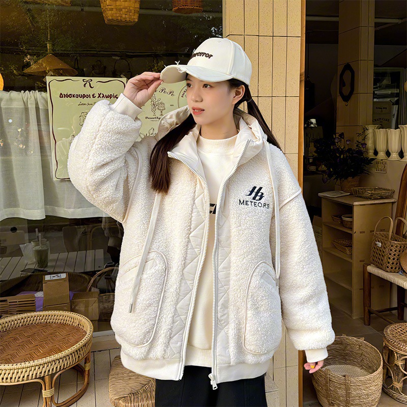 24530初中生外套女冬装仿羊羔毛高中学生毛毛大衣冬季洋气夹棉加