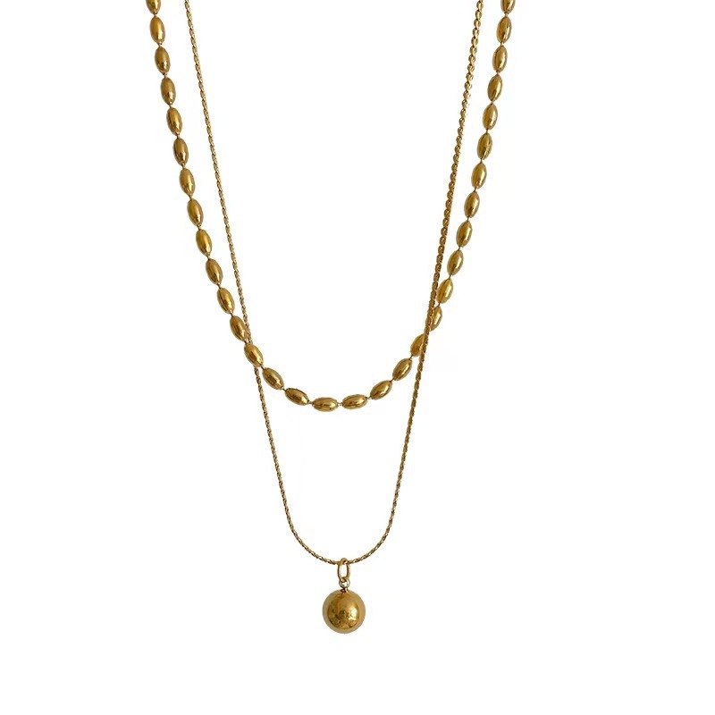Double Layer Bead Stacking Necklace For Women Minimalist Style_voghion.com