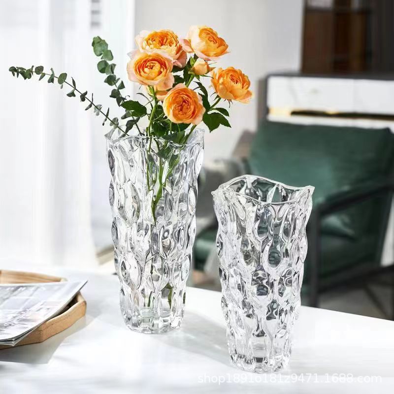 Nórdico creativo ondas vasos de vidrio transparente flores hidropónicas caseras rosa lirio sala de estar decoración floral de suelo