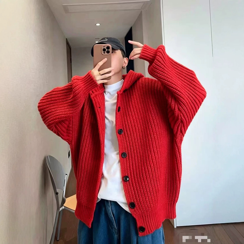 Heavyweight orange sweater coat for men, autumn and winter, casual style, hooded knitwear, high-end American-style chunky knit cardigan Heavyweight orange sweater coat for men, autumn and winter, casual style, hooded knitwear, high-end American-style chunky knit cardigan