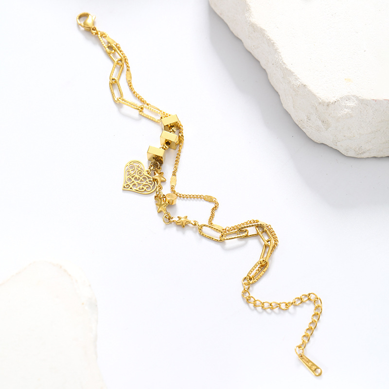 11g Weight 304 Stainless Steel Pendant Material Zircon Inlay Material Bracelets Classification 304 Stainless Steel Chain Material 1 Piece Quantity Holiday, Daily Occasion 304 Stainless Steel Material Starfish, Heart Shape Pattern Women's Gender Layered, Plating, Inlay Design Casual, Beach Style Casual Beach Starfish Heart Shape 304 Stainless Steel Zircon Bracelets In Bulk 12