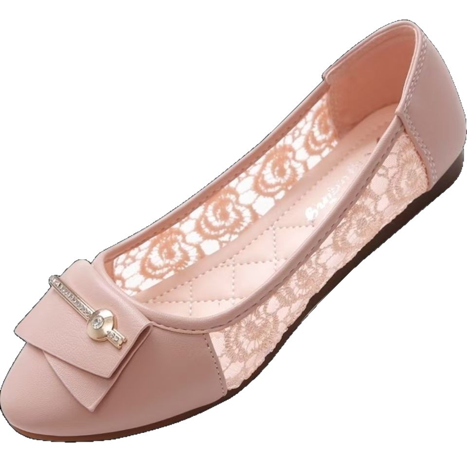 Mesh agujerado, zapatos de moda de cuero suave, zapatos de sol para mujeres, primavera y verano coreanos, zapatos de trabajo de encaje suave
