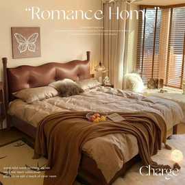 中古风床法式复古实木床现代简约1.8米双人床家用主卧1.5米软包床