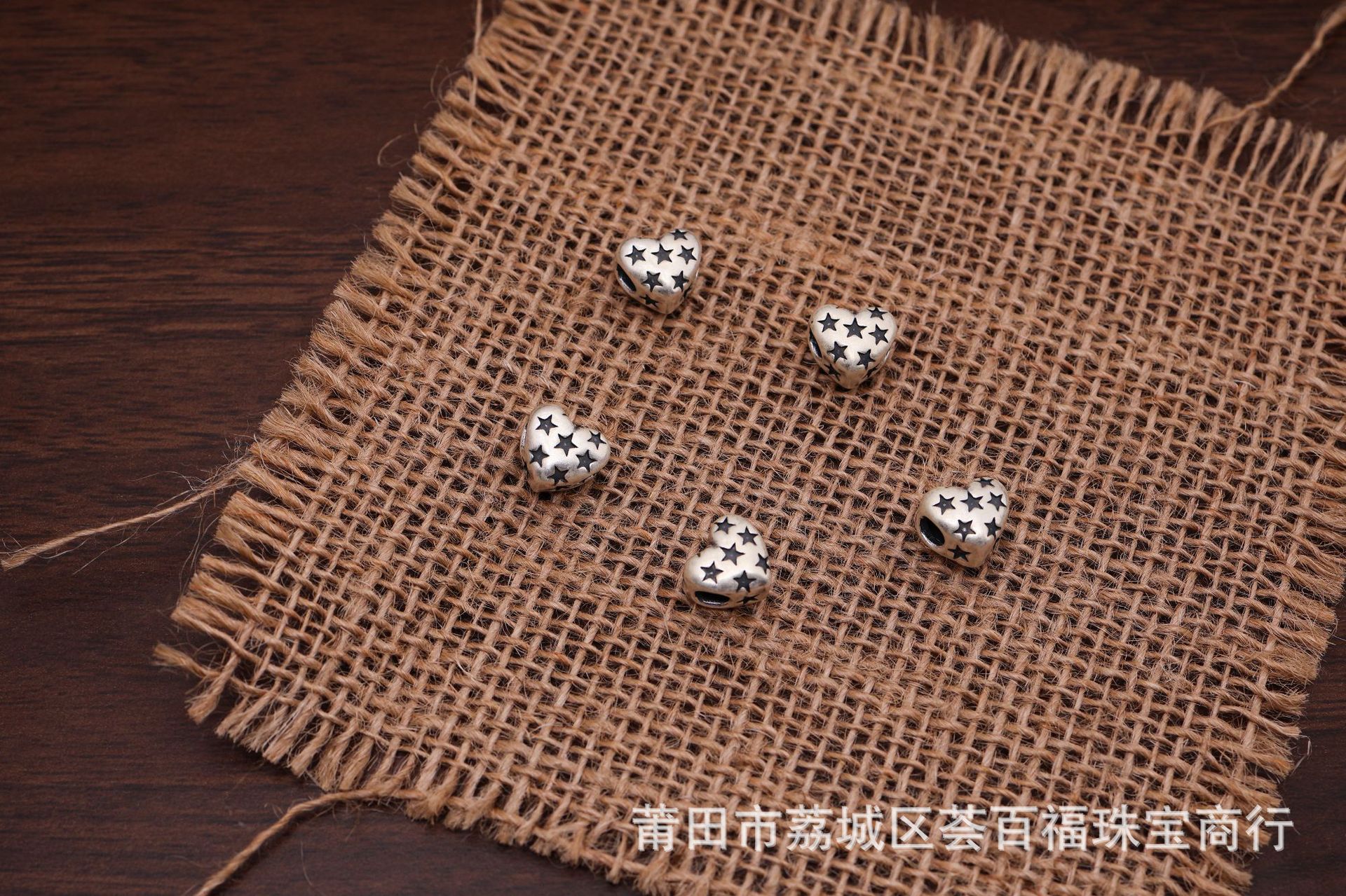S999 pure silver heart-shaped 3D spacer beads, loose beads accessories, pentagram and heart-shaped jewelry, DIY stringing pearl bracelet materials