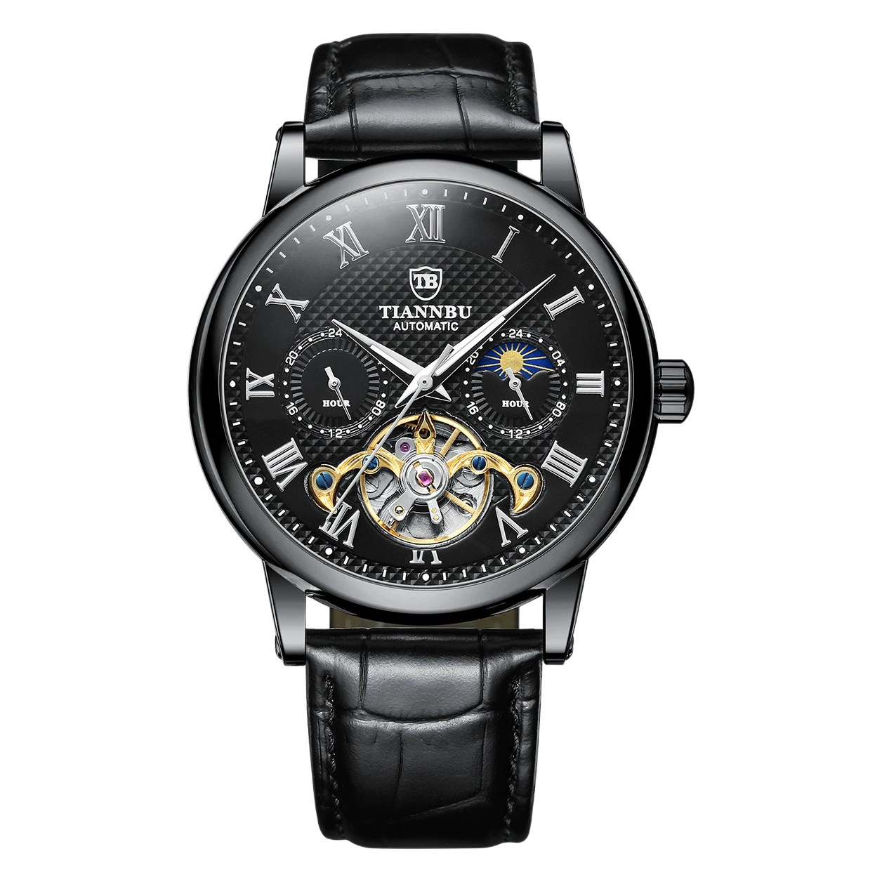 Автоматические механические часы Мужской пояс Многофункциональный пояс Sun Moon Star Водонепроницаемый светящийся модный живой с товарами