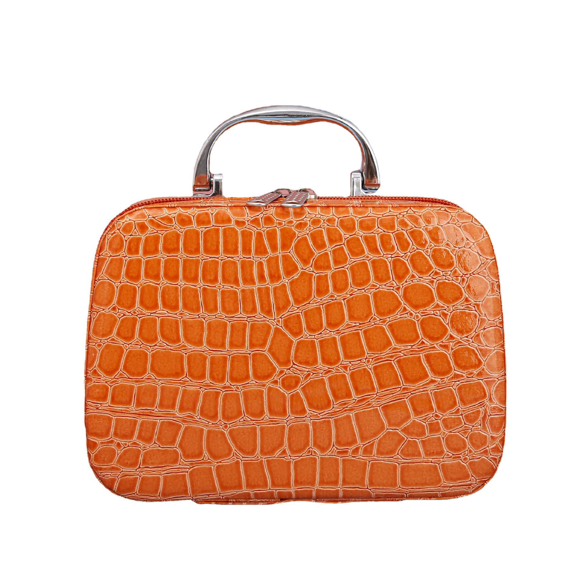 Handheld Square Makeup Box with Mirror, Korean Style PU Cosmetic Case, 17.5×19.5×13.5 cm