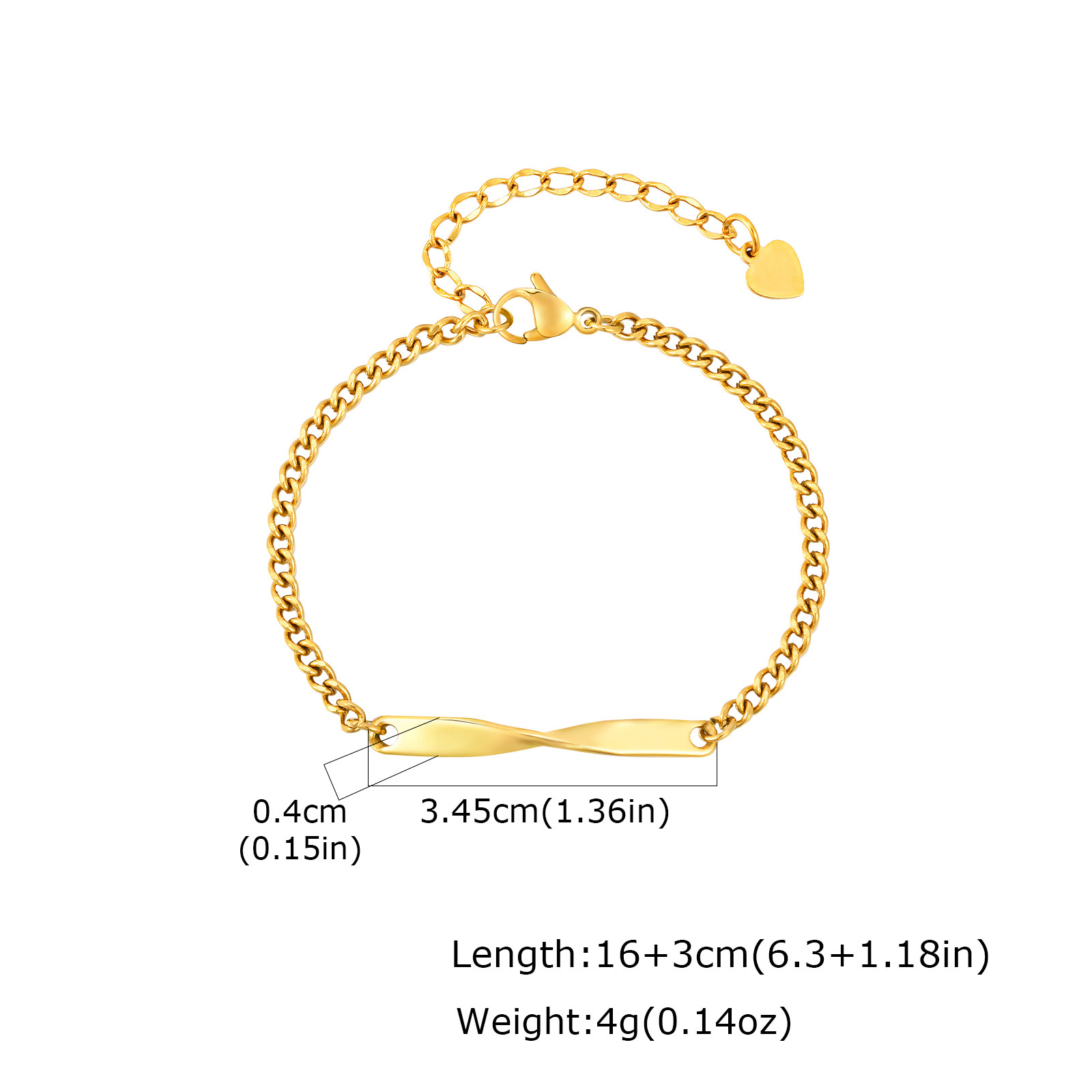 Gold/Chain width 3MM, chain length 16+3CM