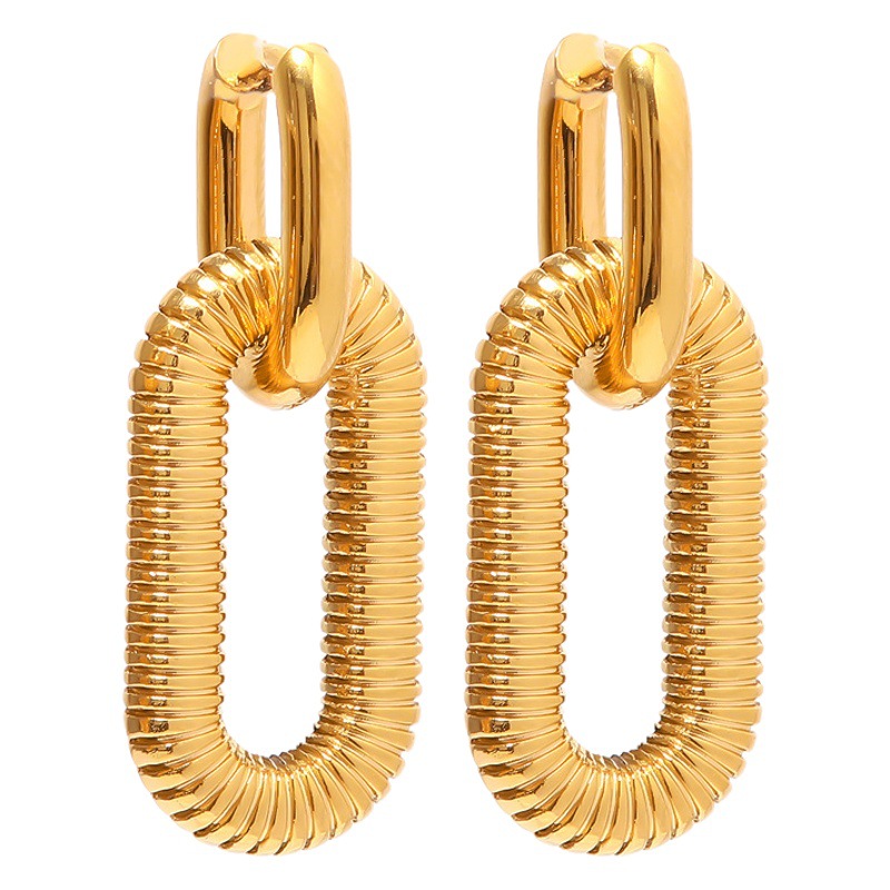 Europa y América ins nuevo exagerado 18K chapado en oro pendientes de cadena de acero inoxidable joyería de alta moda pendientes al por mayor