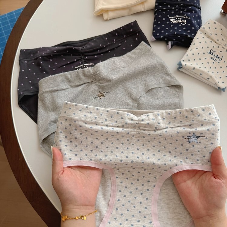 6256 Korean-style Star Letter American Retro Front Pleated Star Pattern Y2K Girl Pure Cotton Mid-Waist Women's Panties 10A 6256 Korean-style Star Letter American Retro Front Pleated Star Pattern Y2K Girl Pure Cotton Mid-Waist Women's Panties 10A