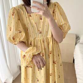 韩国ins女士夏季新品韩系卡通可爱减龄睡衣休闲宽松睡裙家居服女