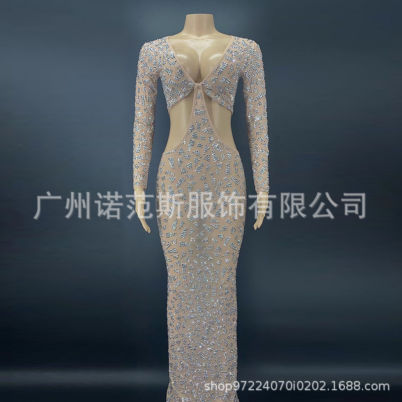 2024 Spring and Summer Designer Sexy Hollow V Neck Cocktail Dress Wedding Elegant Shining Club Sexy