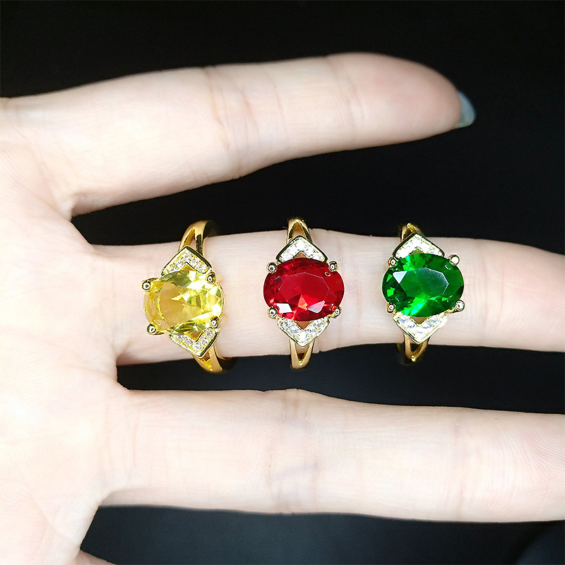 Fashion Oval Copper Plating Inlay Artificial Gemstones Rings 1 Piece