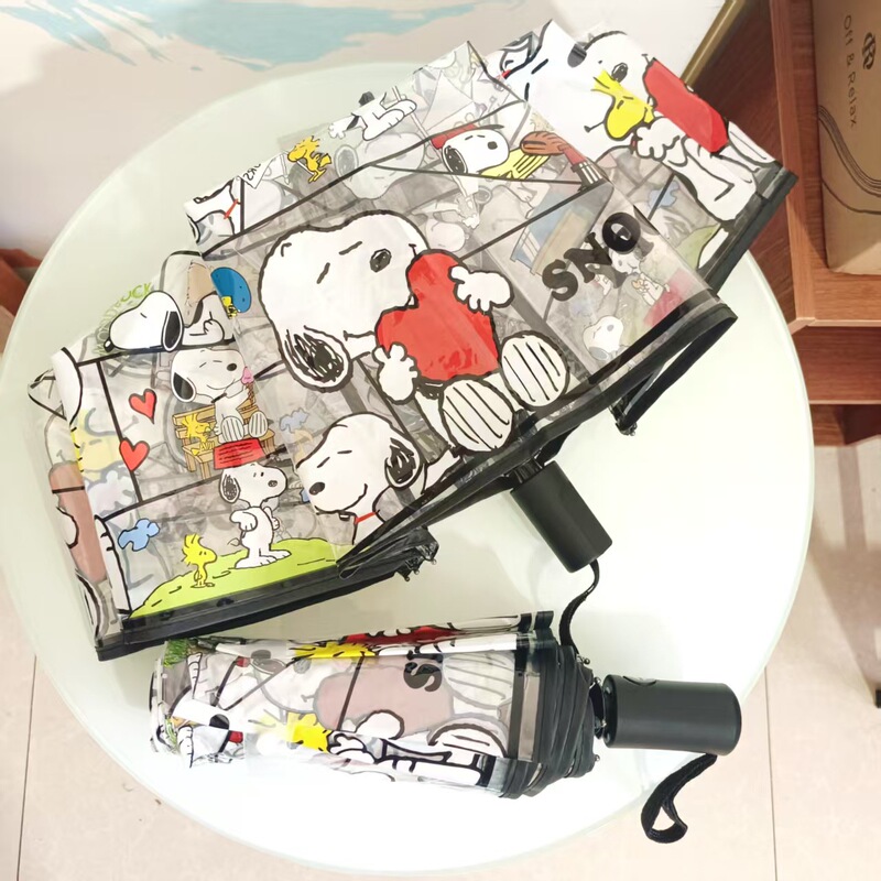 Cute Cartoon Snoopy Transparent Umbrella Long Handle Folding Manual Automatic 70% off Umbrella Student Fresh Thickened