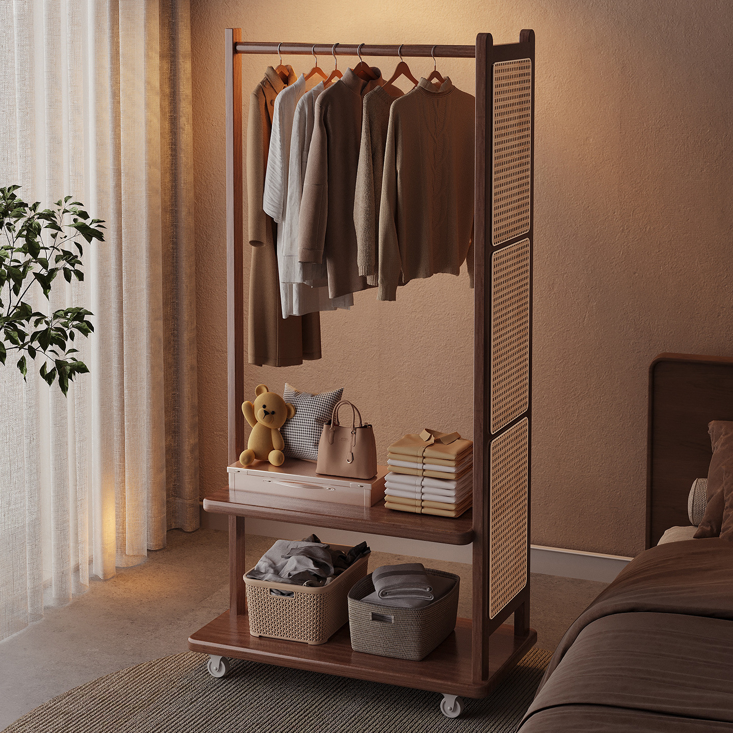 Percha de ropa de piso para dormitorios, percha de ropa de piso pequeña, percha de ropa móvil, percha de ropa simple, percha de ropa doméstica