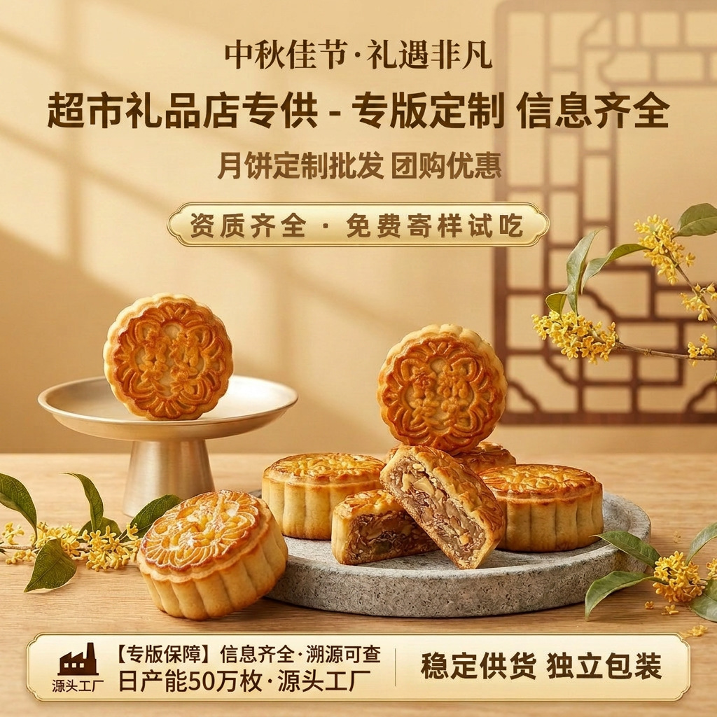 月饼礼盒装整箱批发广式蛋黄五仁奶黄流心月饼团购桃山皮月饼礼盒